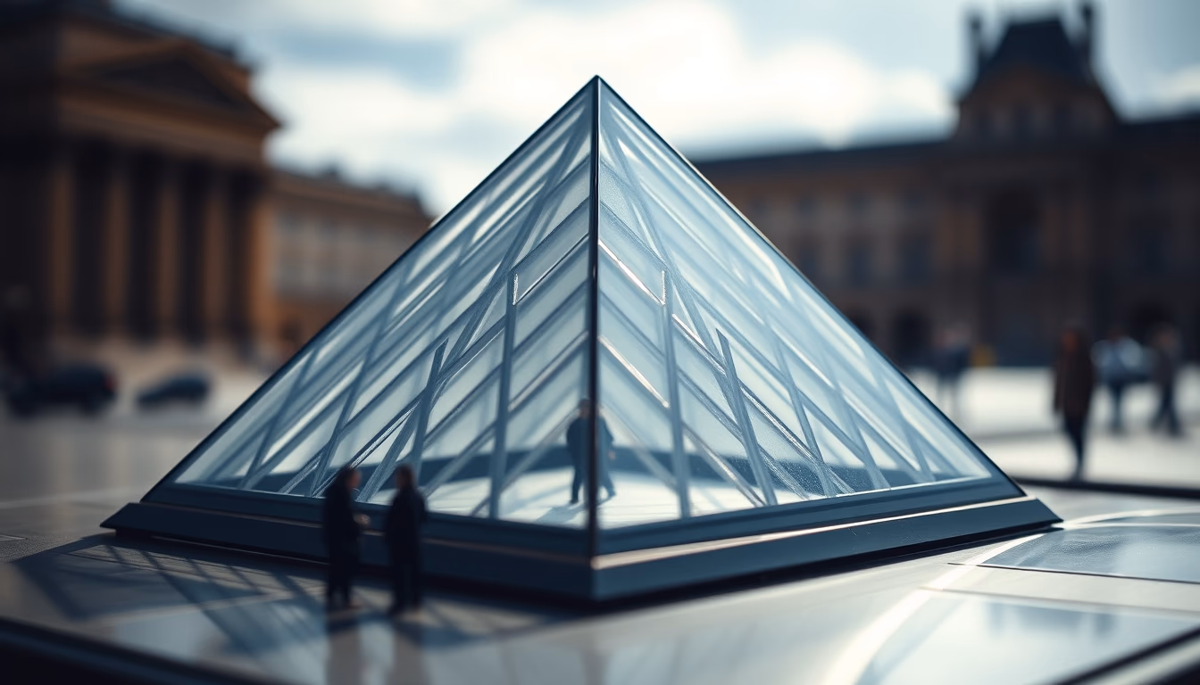 louvre pyramid glass in editorial style
