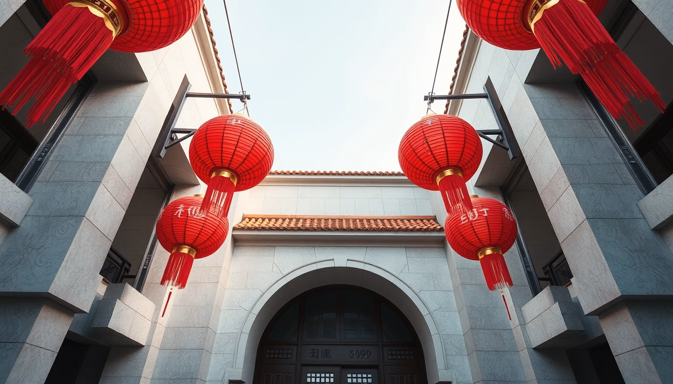 lunar new year red lanterns in editorial style