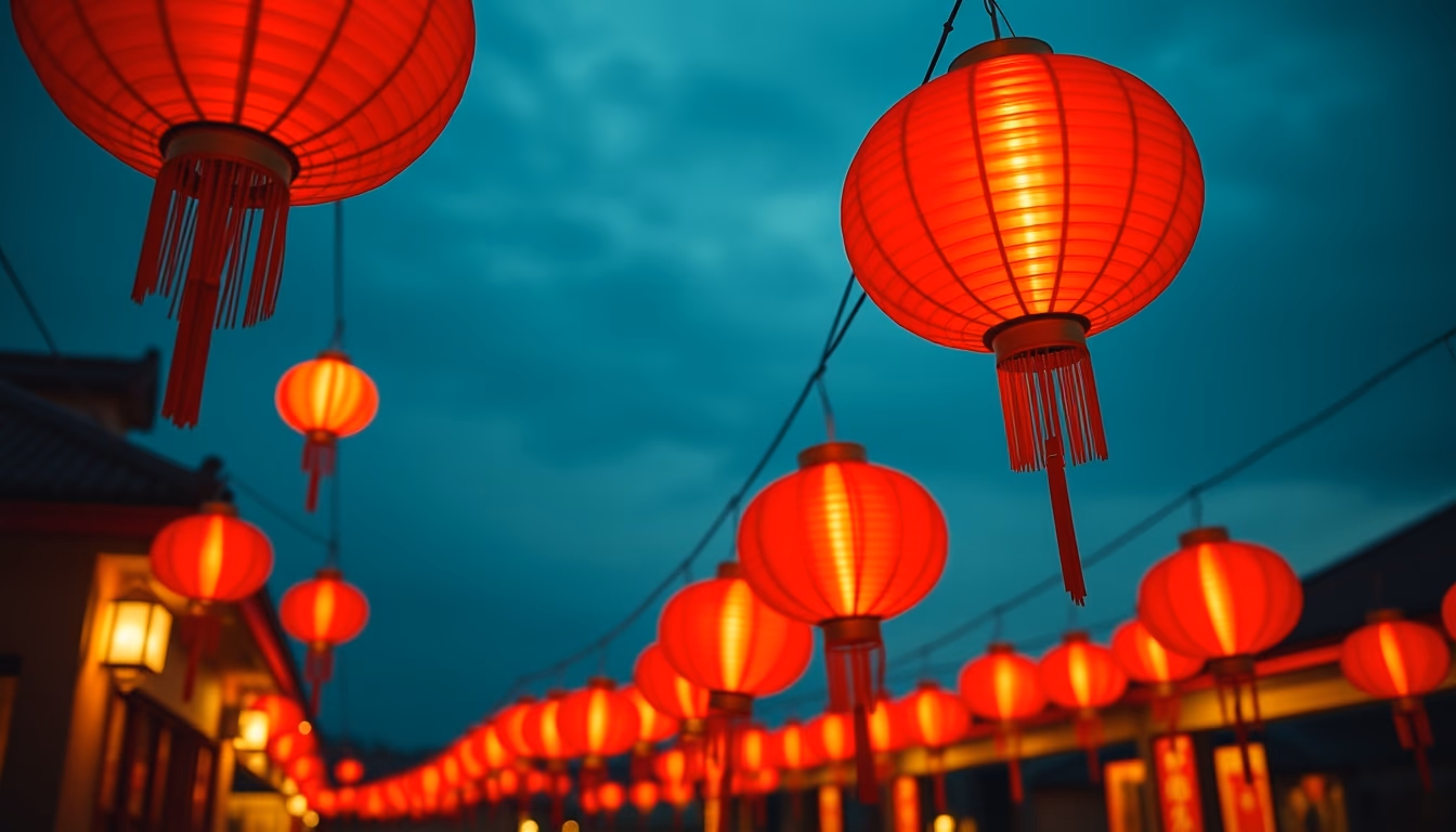 lunar new year red lanterns in editorial style
