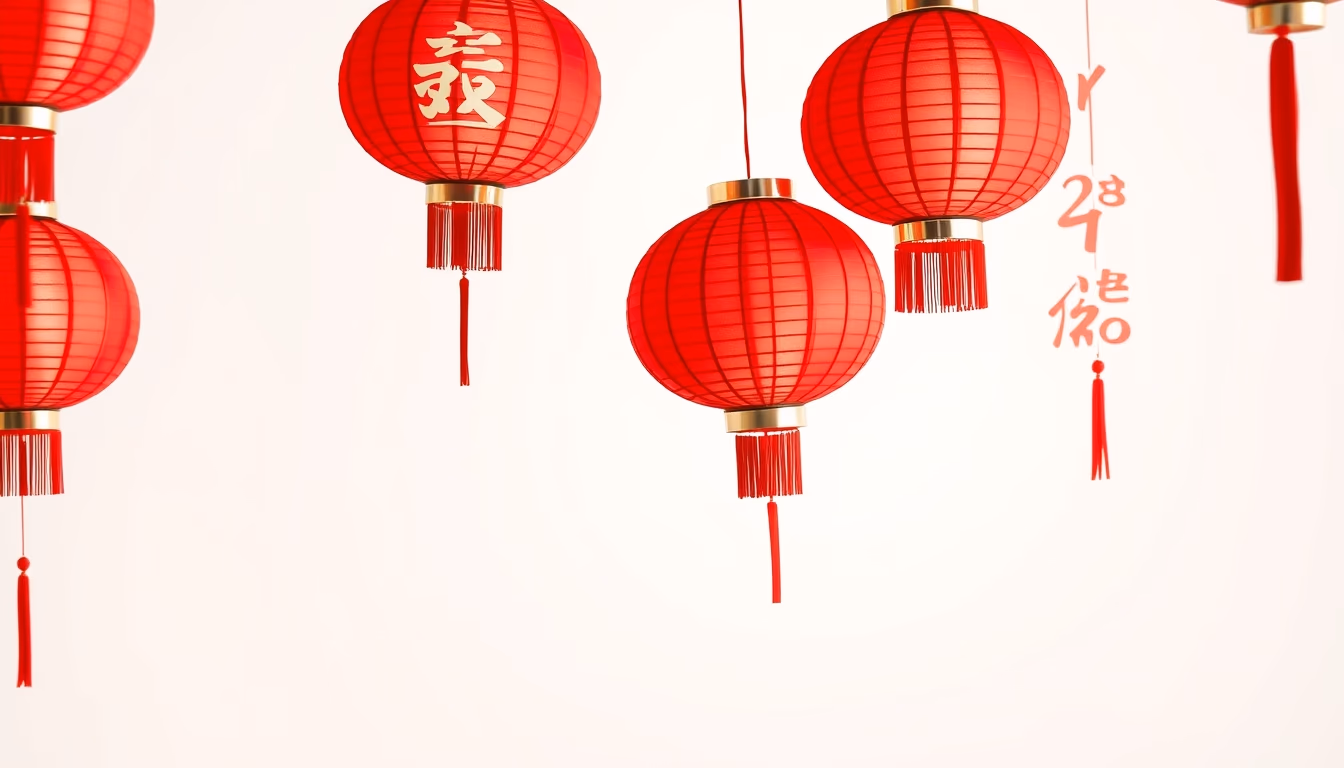 lunar new year red lanterns in editorial style