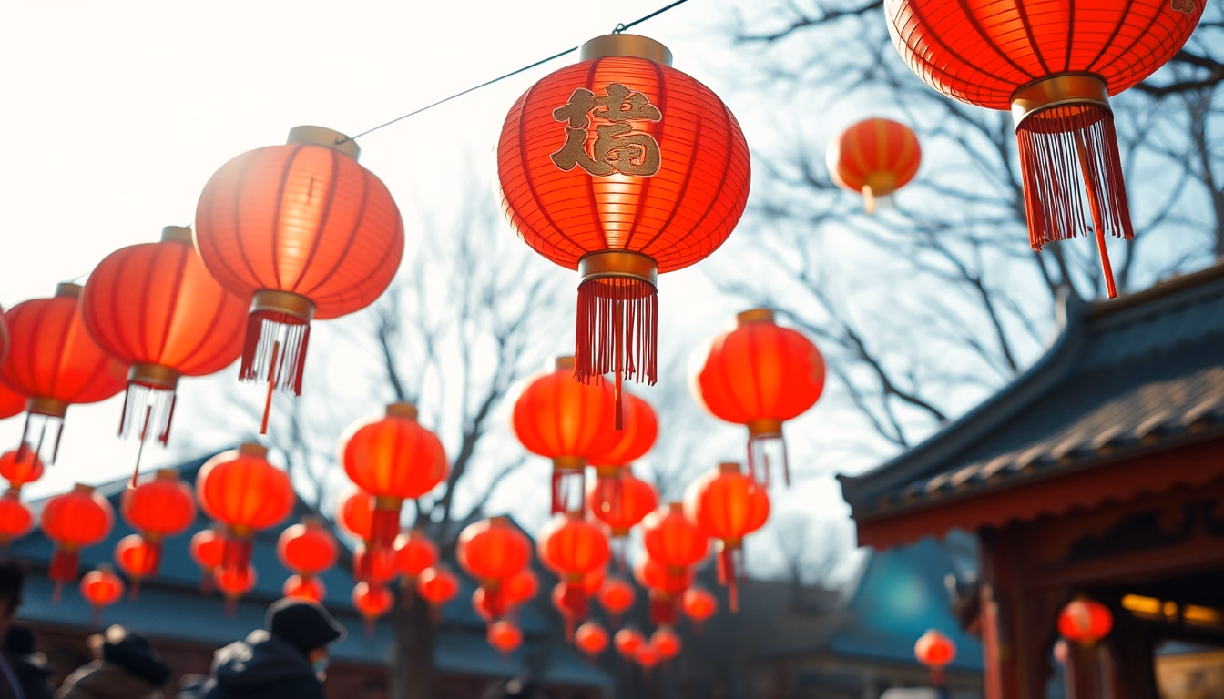 lunar new year red lanterns in editorial style