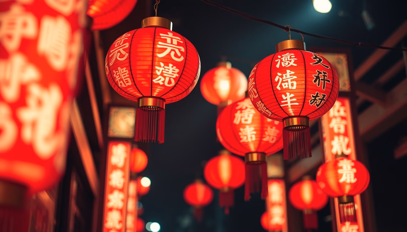 lunar new year red lanterns in editorial style