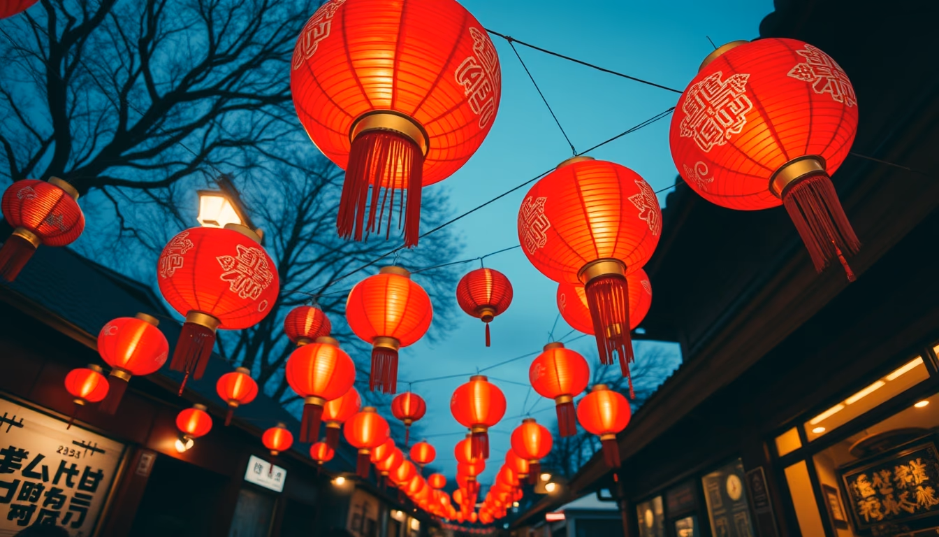 lunar new year red lanterns in editorial style