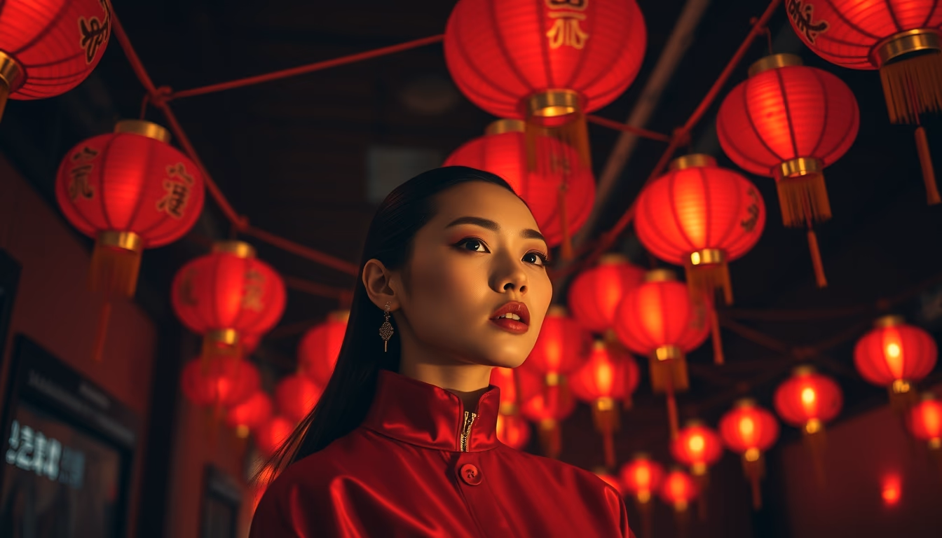 lunar new year red lanterns in editorial style