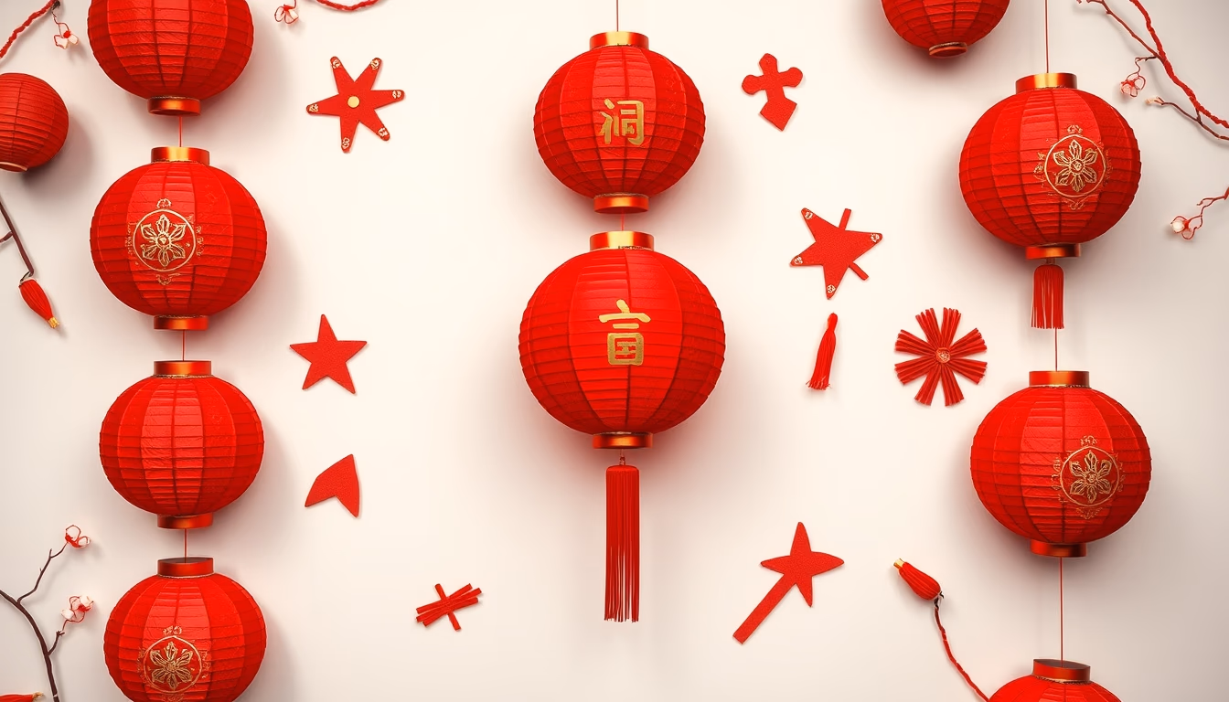 lunar new year red lanterns in editorial style