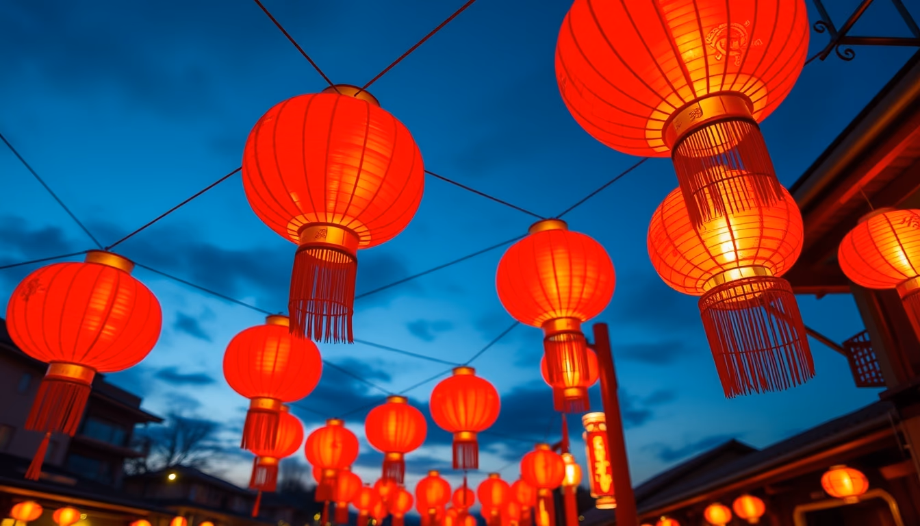 lunar new year red lanterns in editorial style