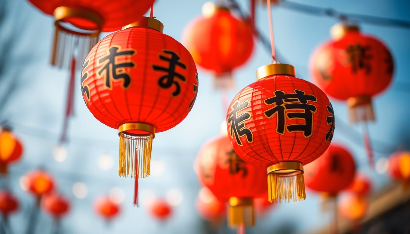 lunar new year red lanterns in editorial style