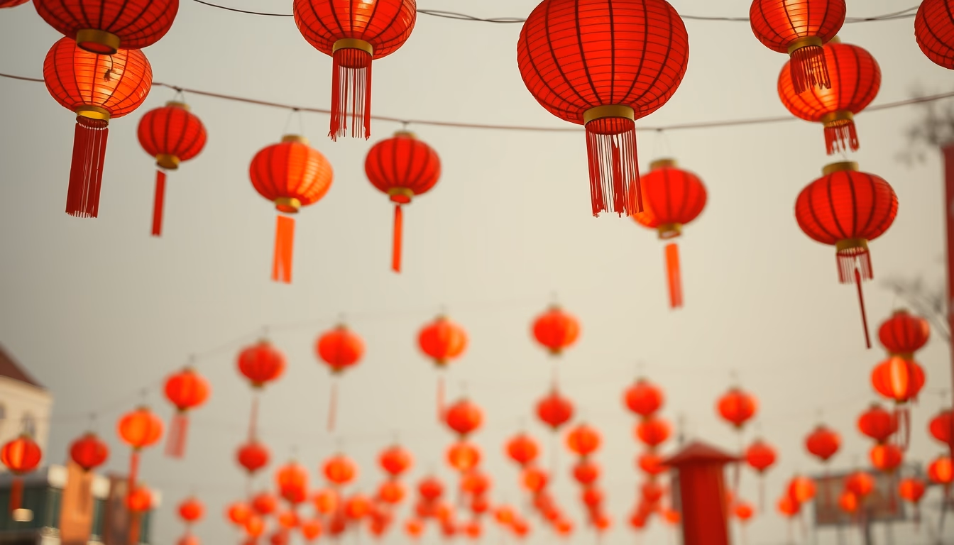 lunar new year red lanterns in editorial style