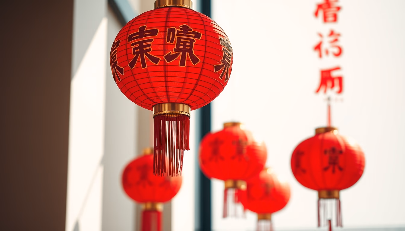 lunar new year red lanterns in editorial style