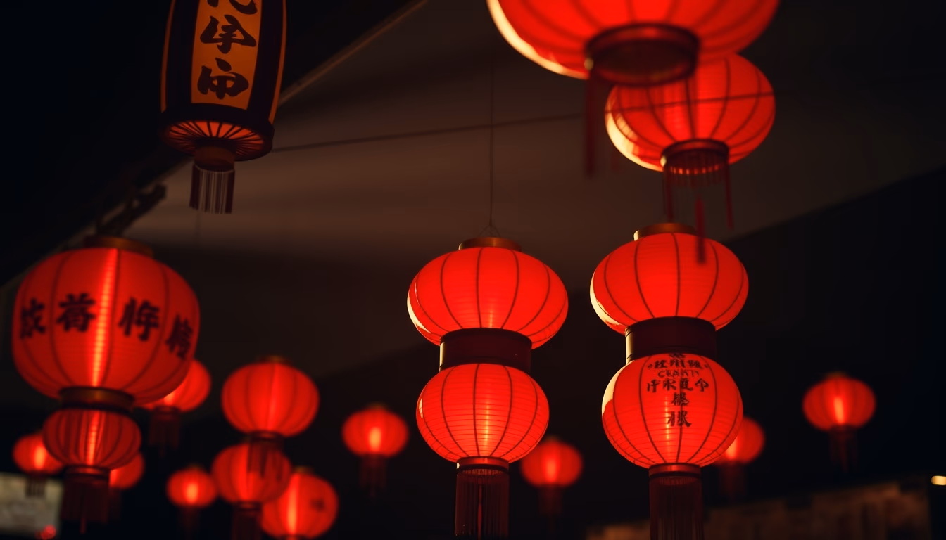 lunar new year red lanterns in editorial style