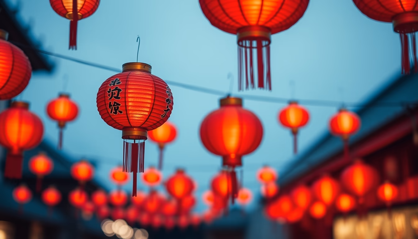 lunar new year red lanterns in editorial style