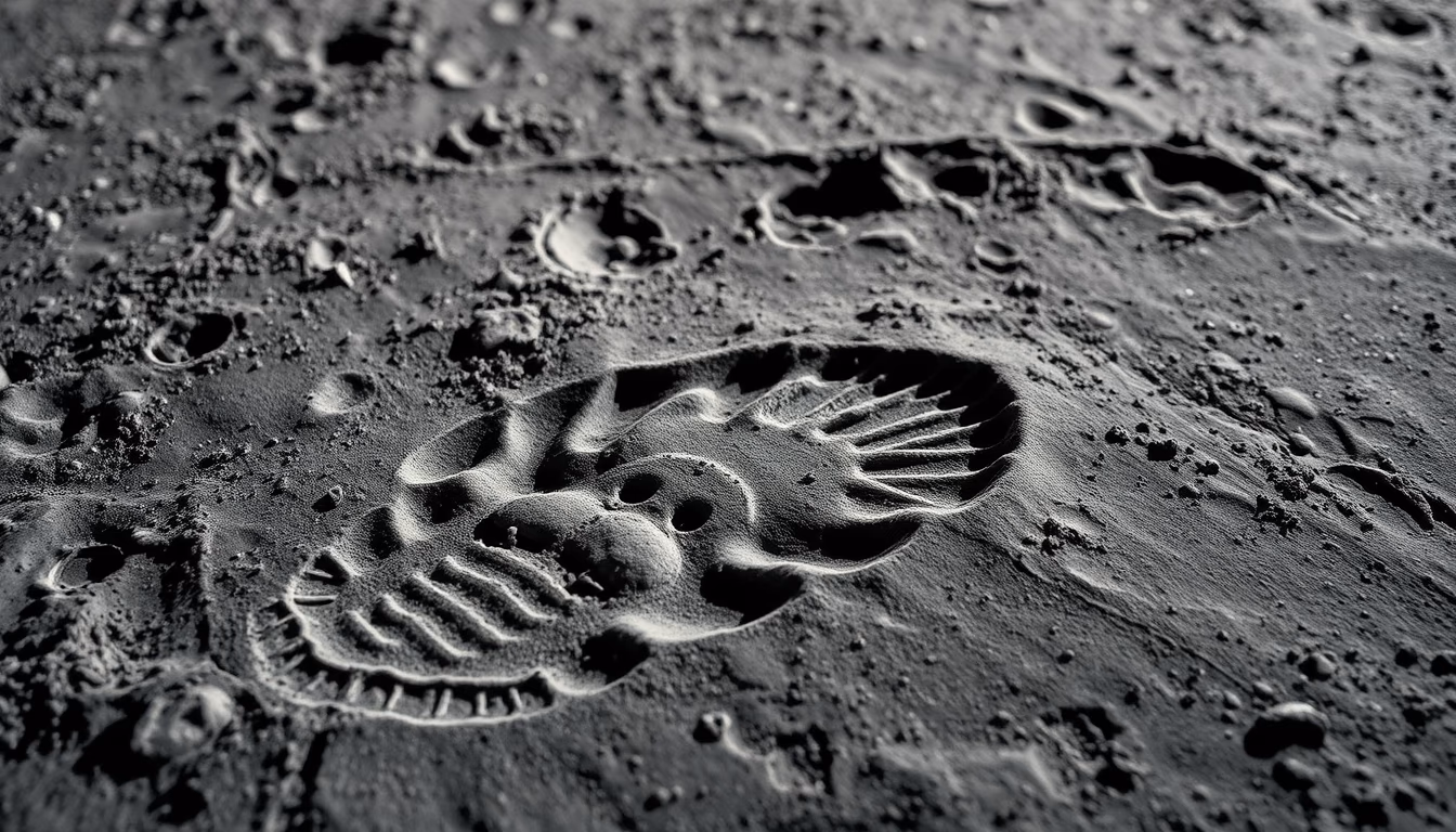 lunar surface astronaut footprint in editorial style