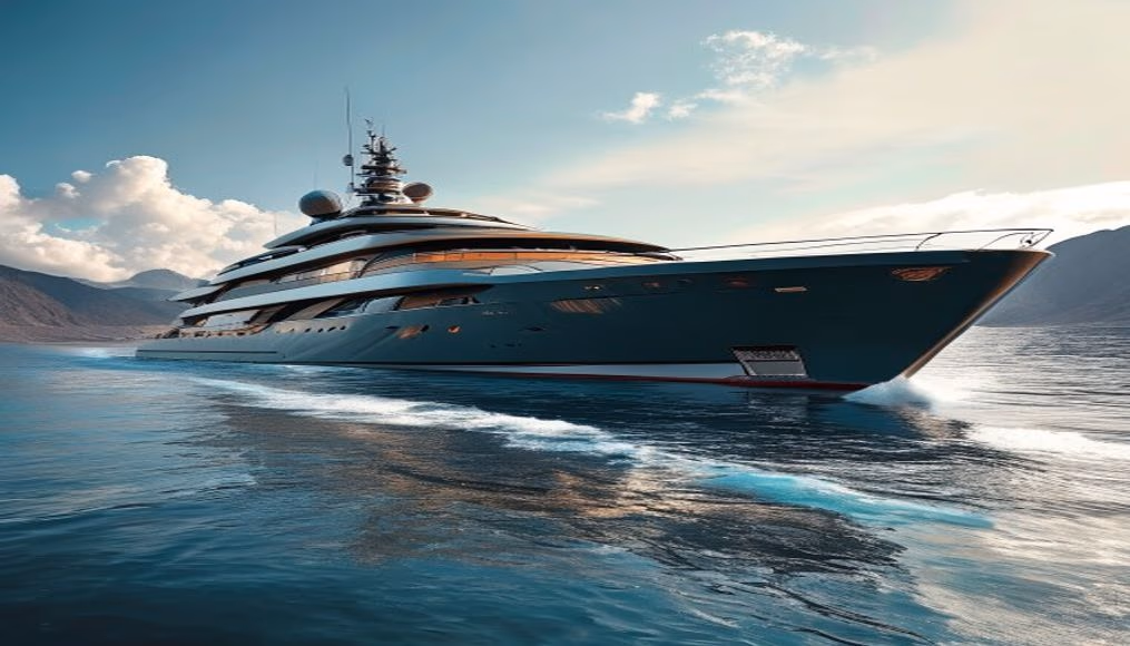lurssen mega yacht in luxury editorial photography