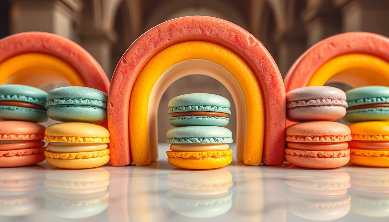 macarons rainbow in editorial style