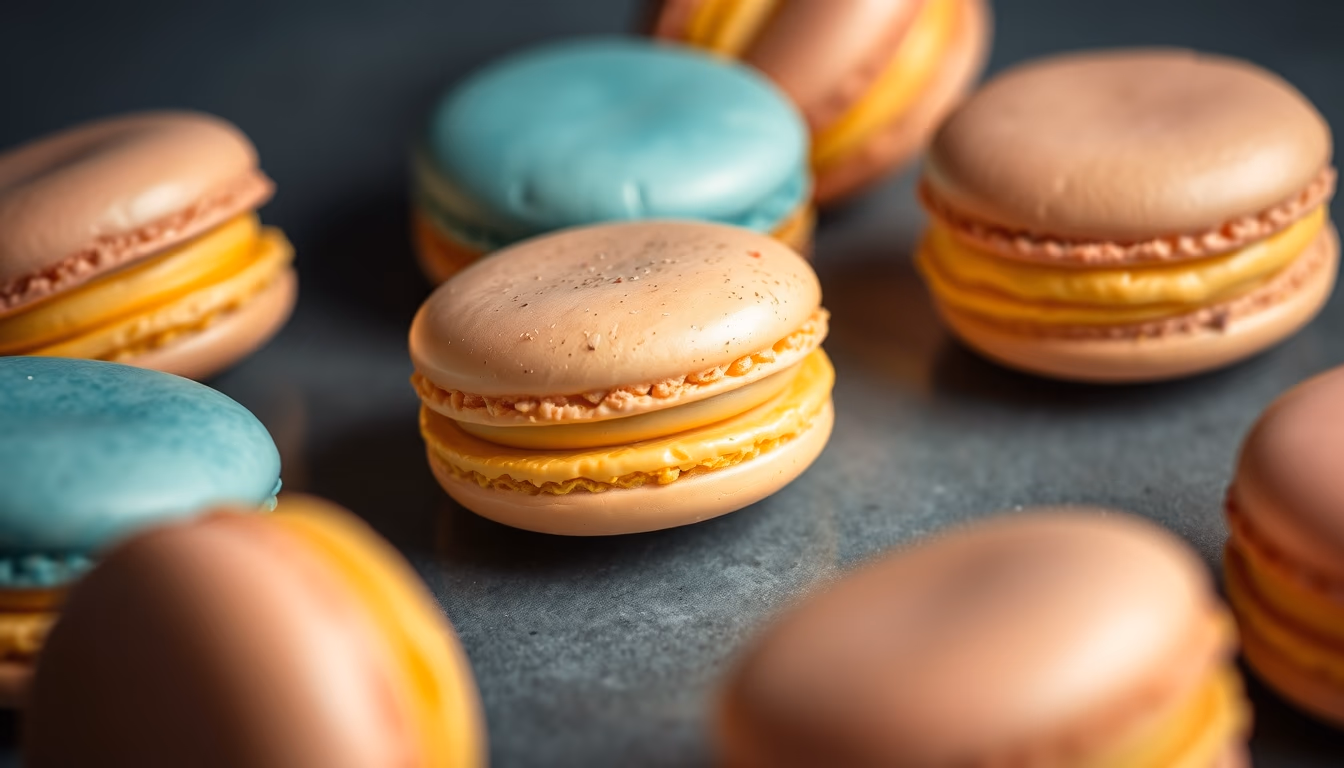 macarons rainbow in editorial style
