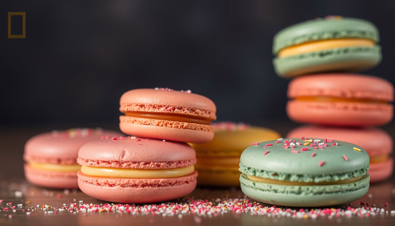 macarons rainbow in editorial style