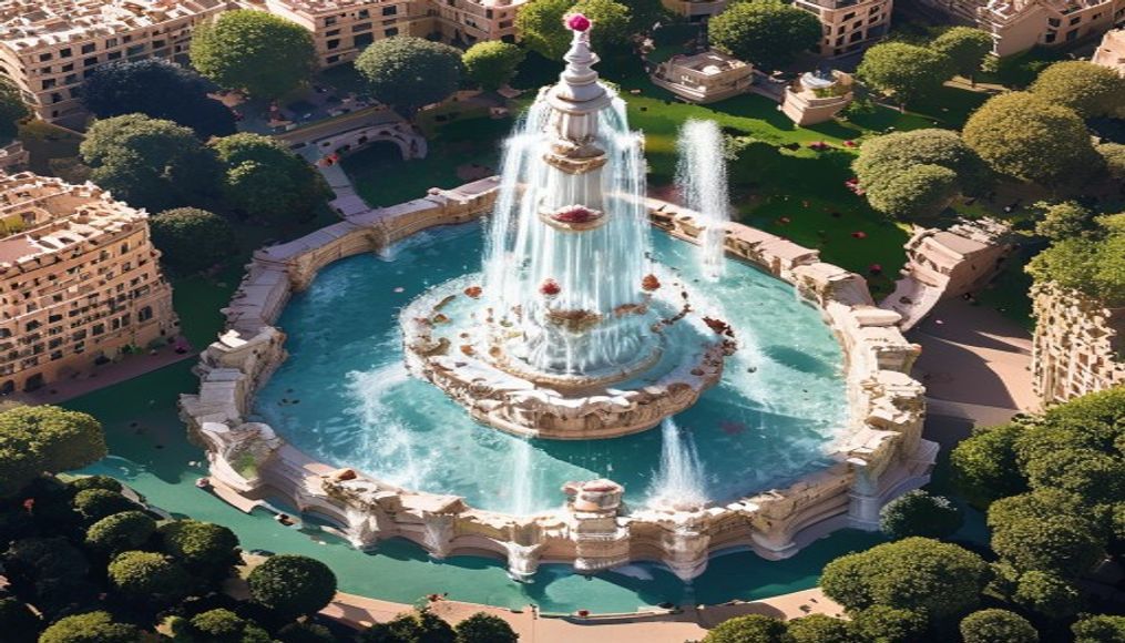 magic fountain barcelona in editorial style