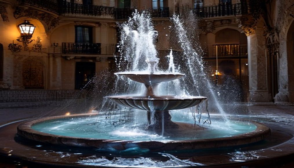 magic fountain barcelona in editorial style