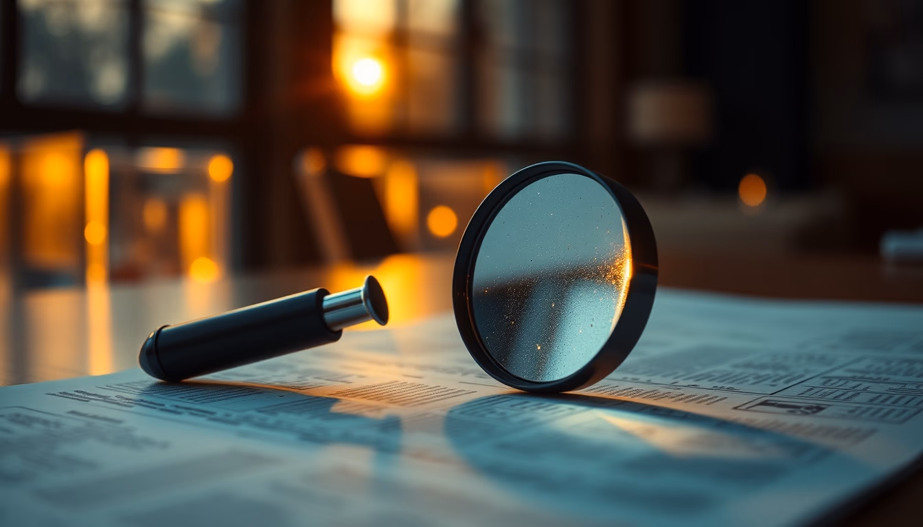 magnifying glass papers in editorial style