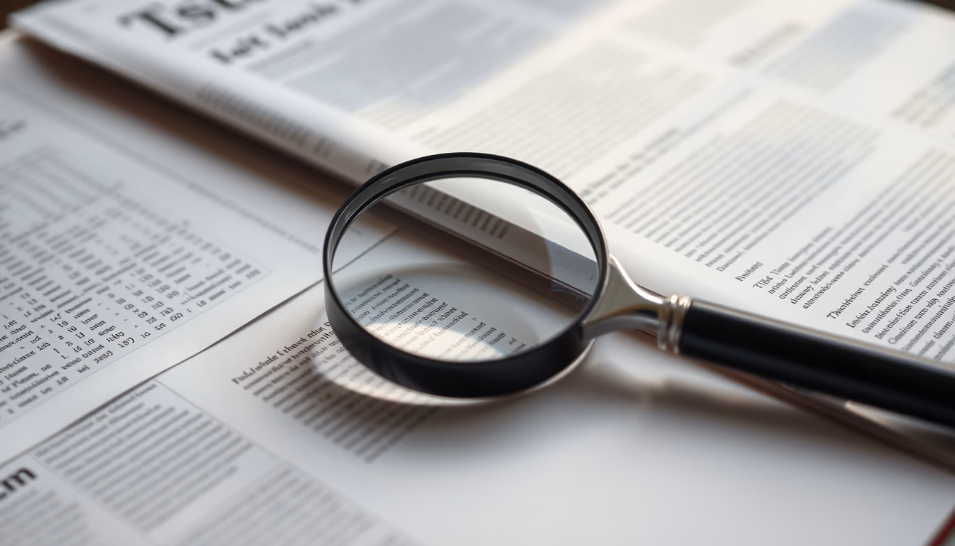 magnifying glass papers in editorial style