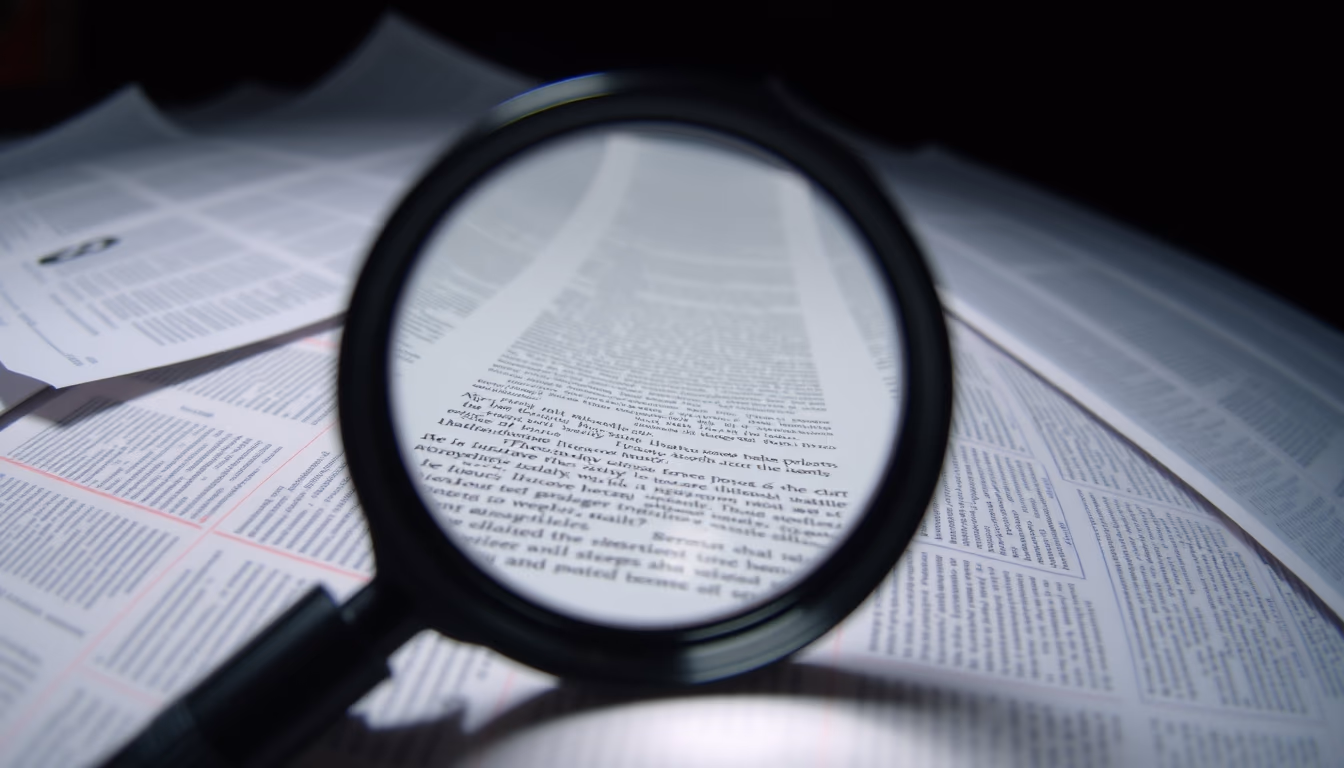 magnifying glass papers in editorial style