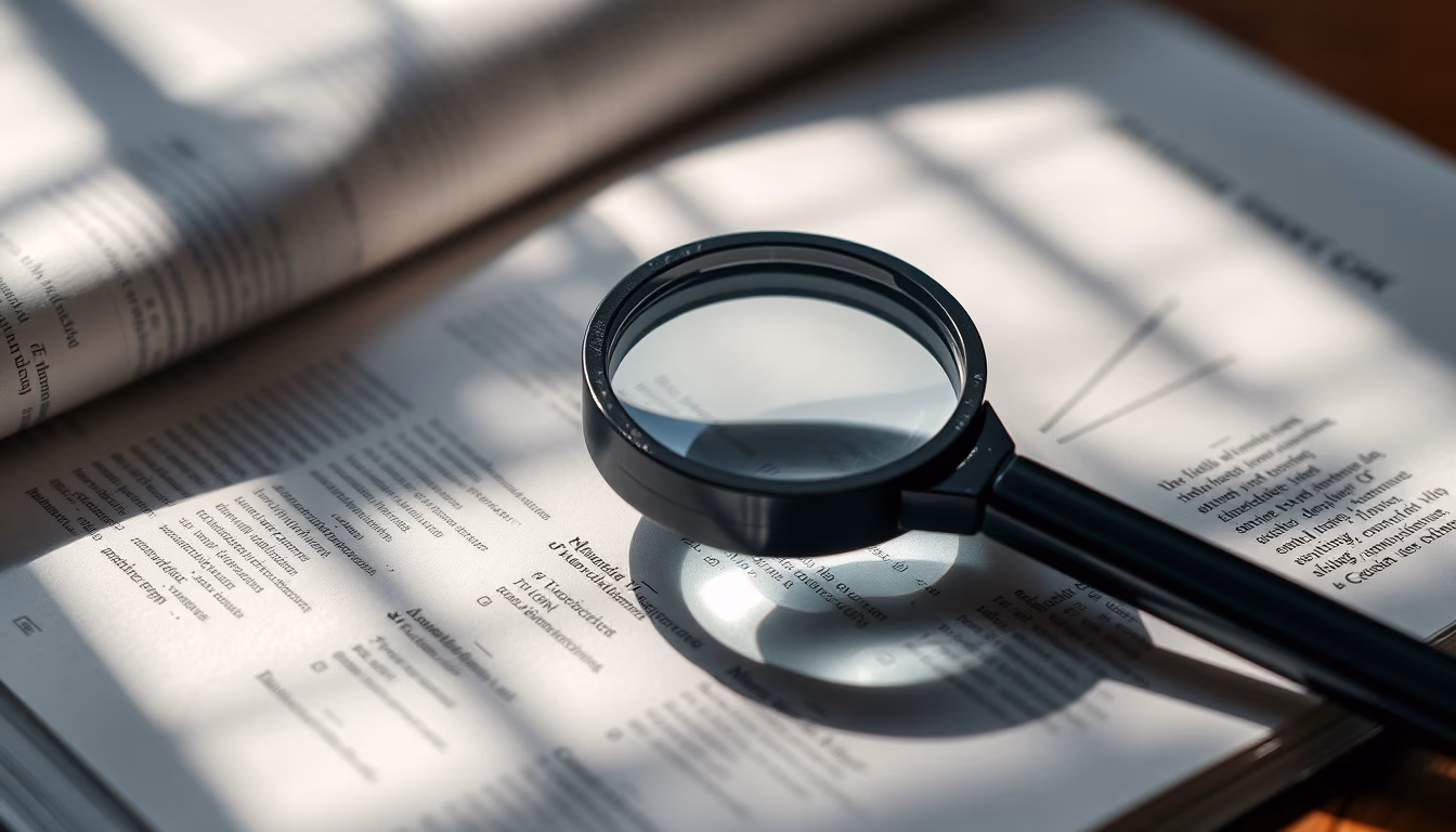 magnifying glass papers in editorial style