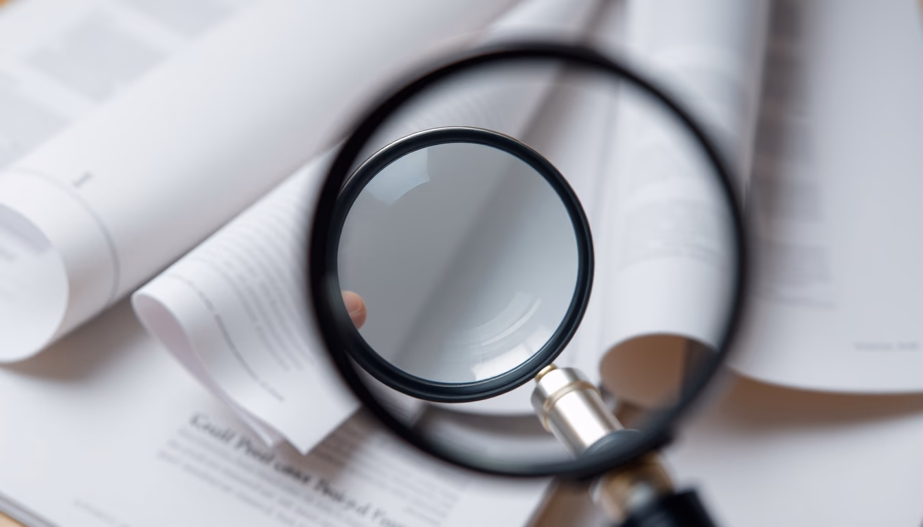 magnifying glass papers in editorial style