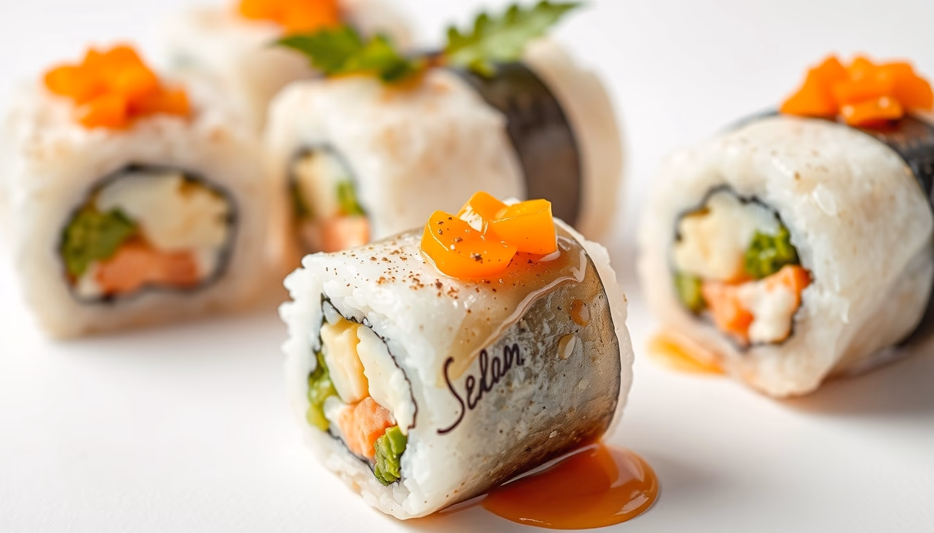 maki rolls colorful in editorial style