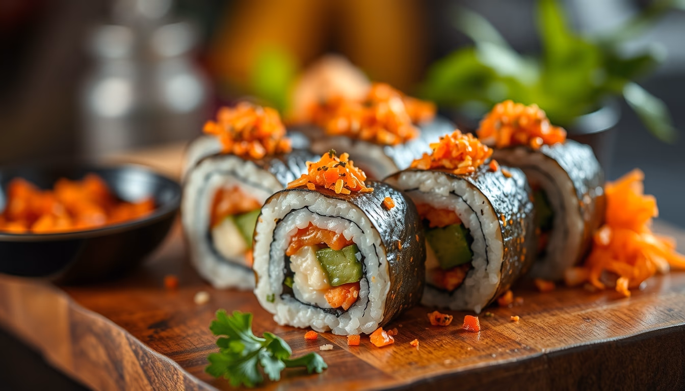 maki rolls colorful in editorial style
