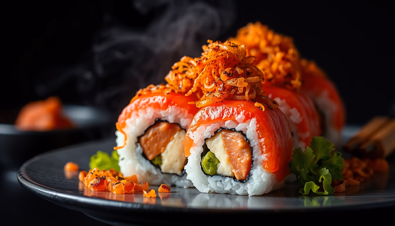 maki rolls colorful in editorial style