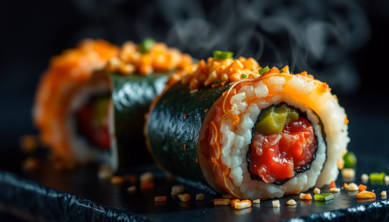 maki rolls colorful in editorial style