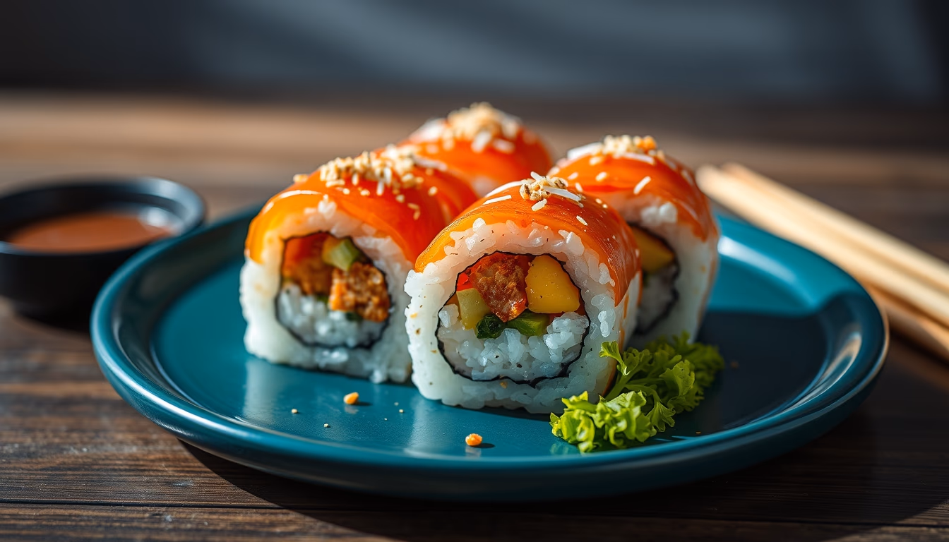 maki rolls colorful in editorial style
