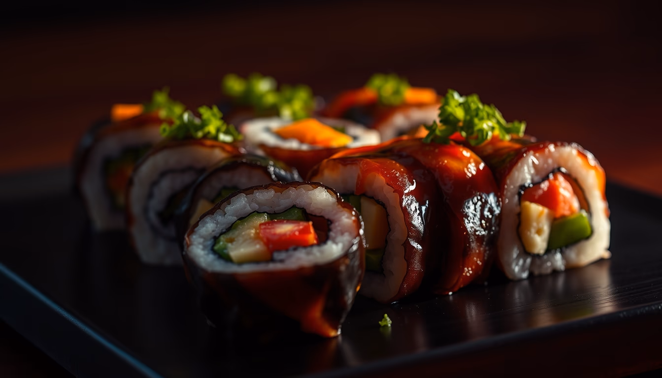 maki rolls colorful in editorial style