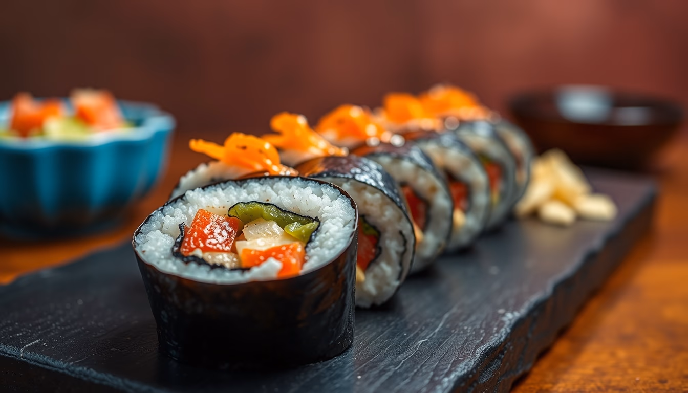 maki rolls colorful in editorial style