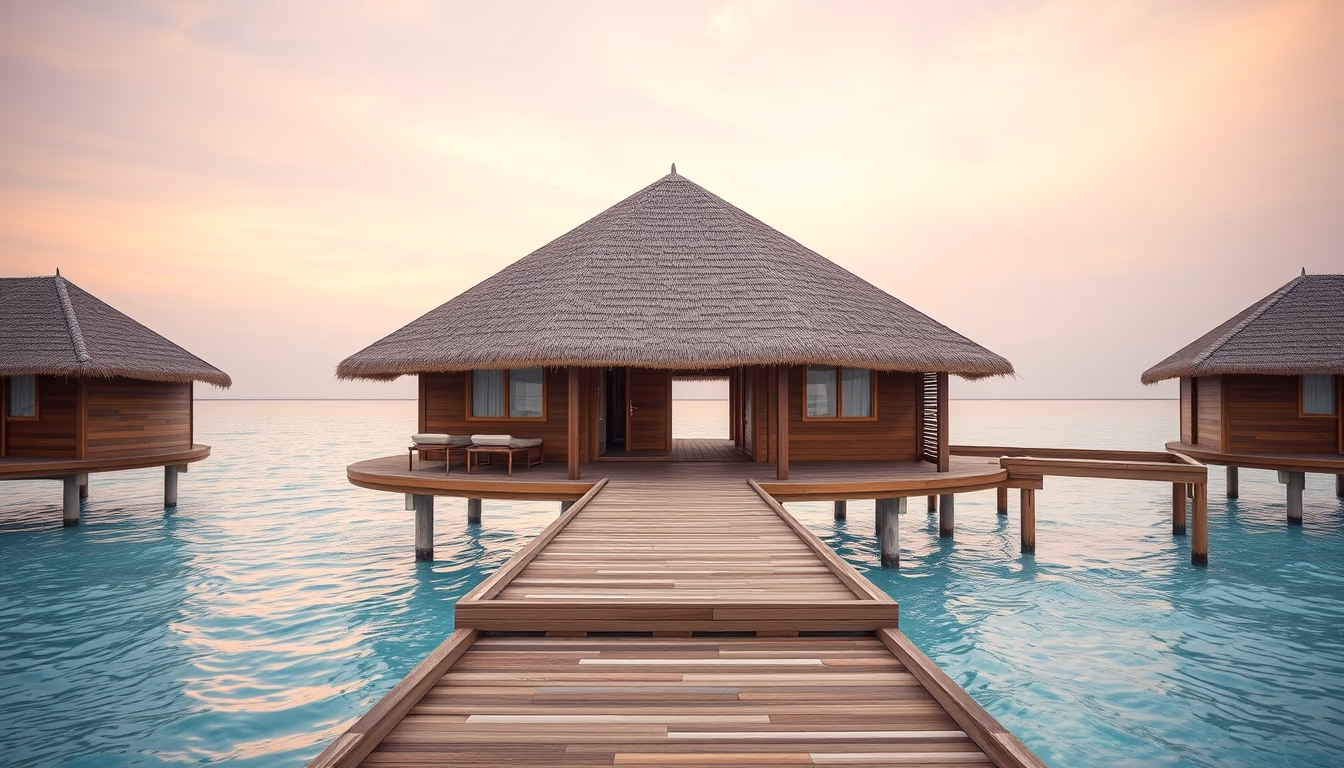 maldives overwater bungalow in editorial style