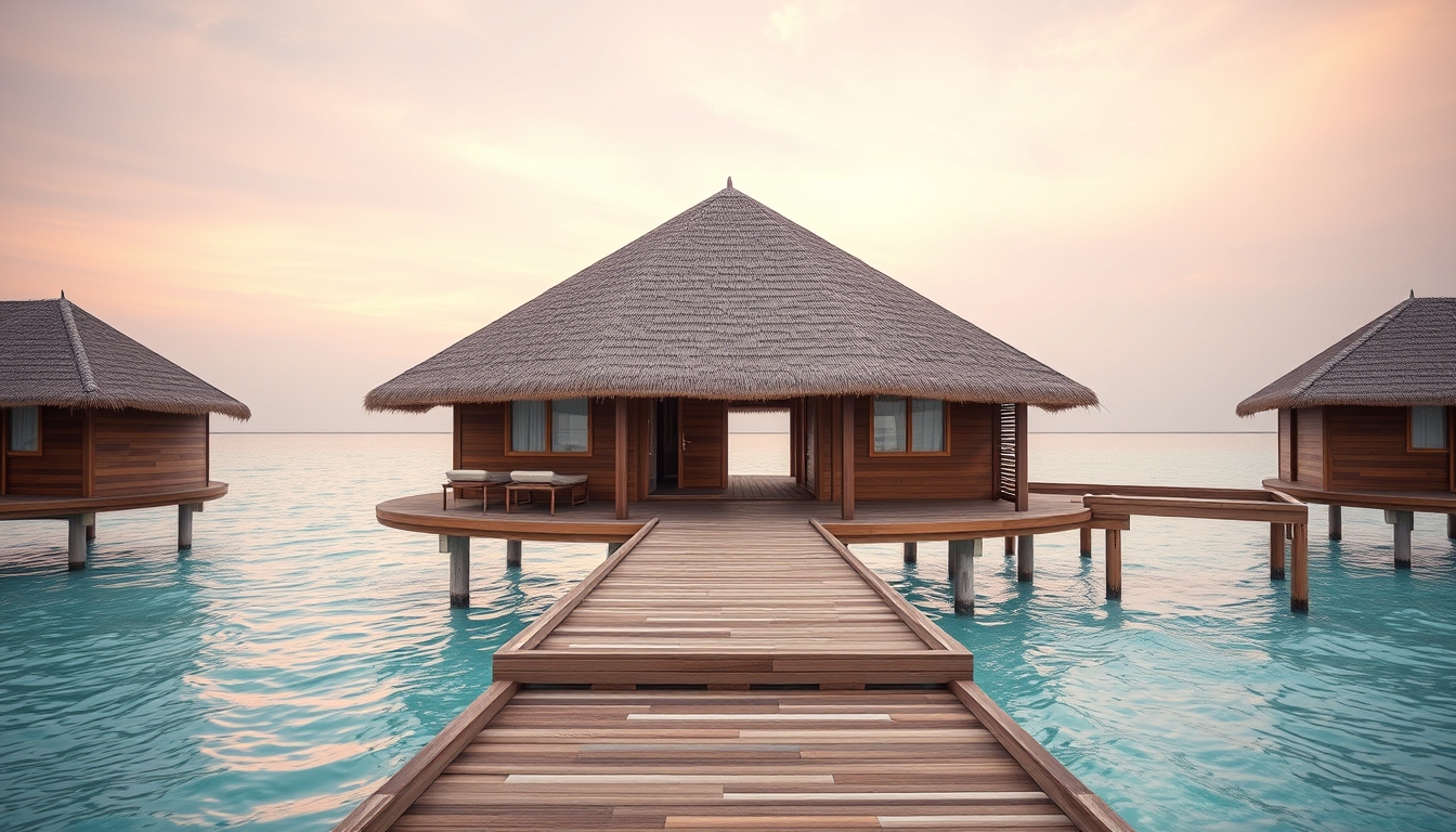 maldives overwater bungalow in editorial style