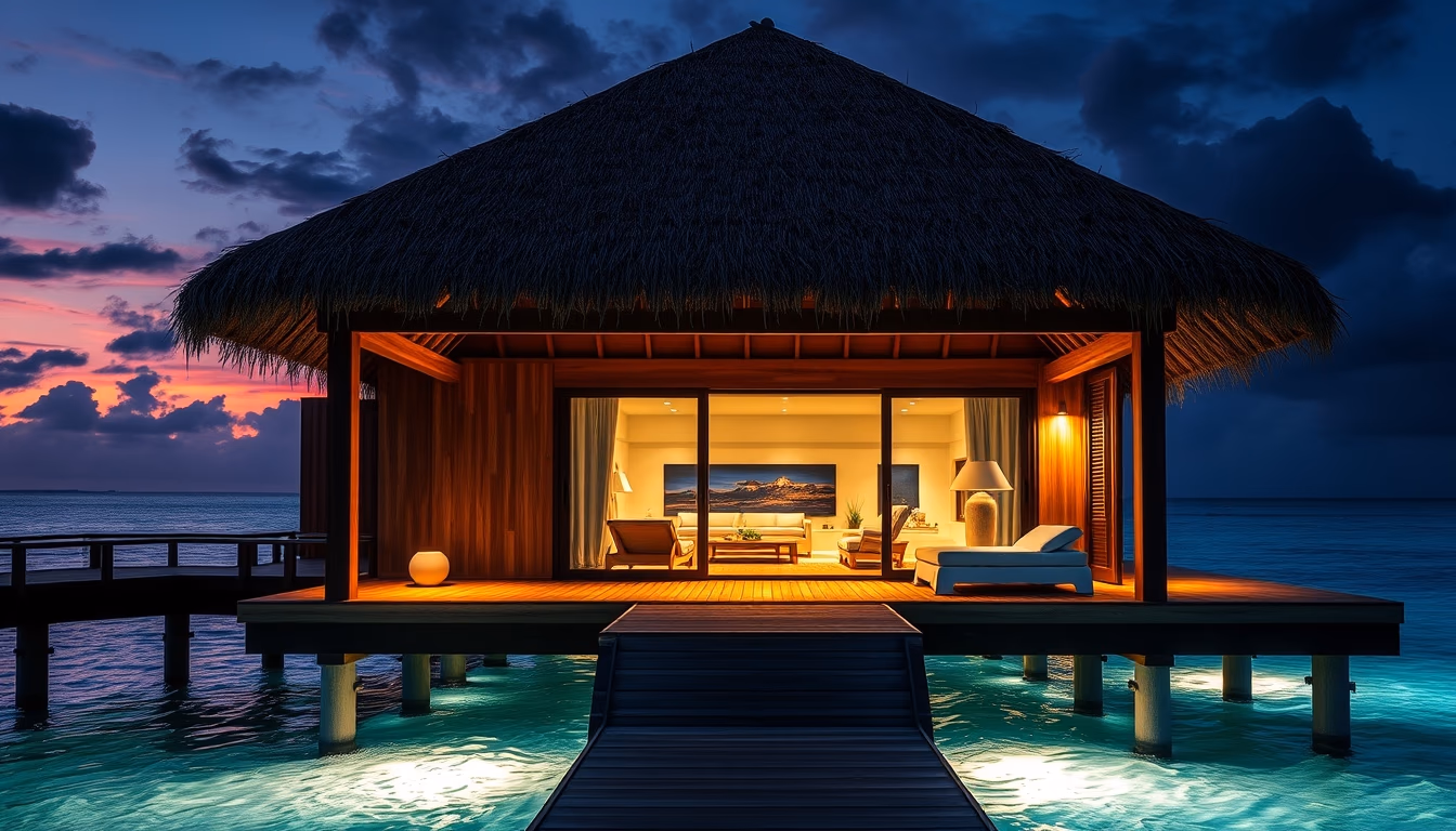 Bangalô sobre água nas Maldivas bungalow em estilo editorial