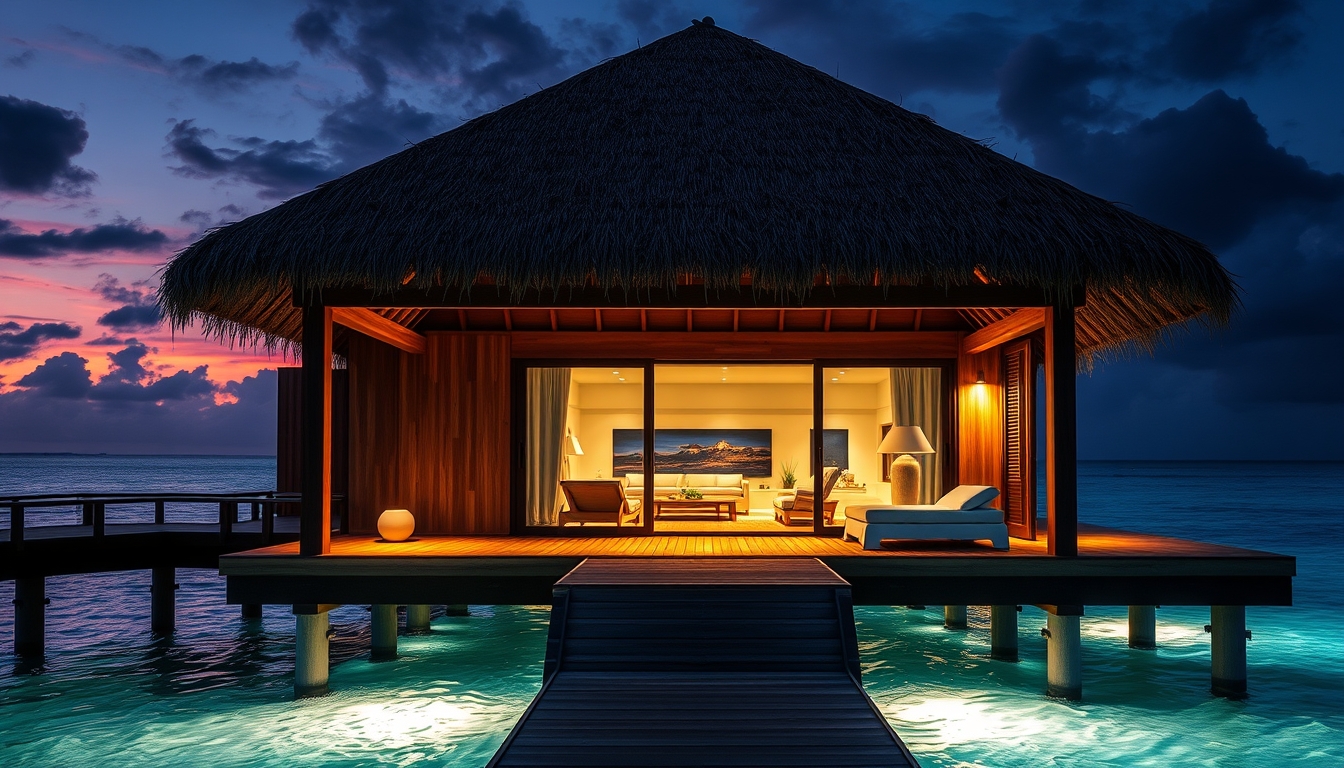 maldives overwater bungalow in editorial style