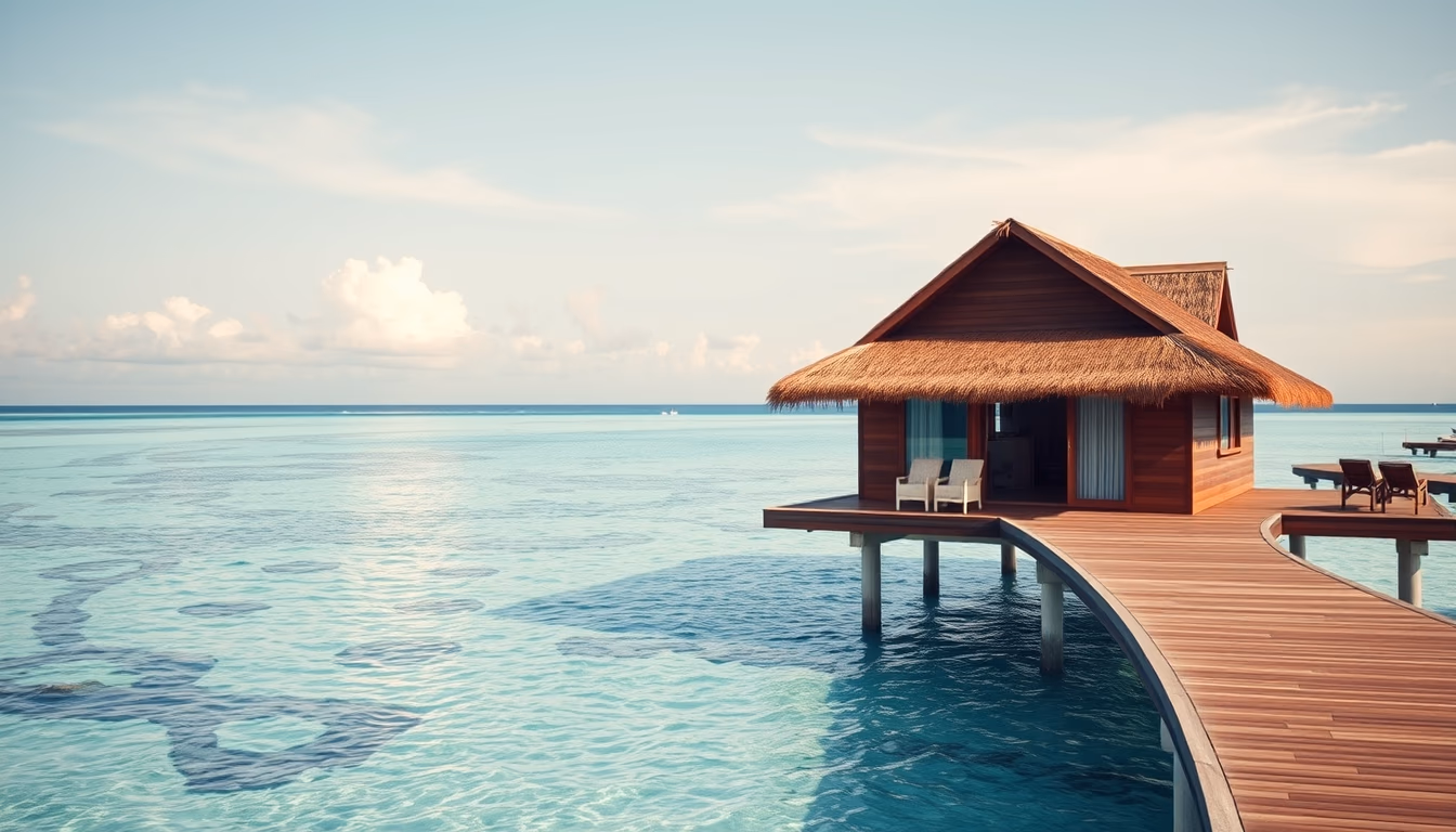 maldives overwater bungalow in editorial style