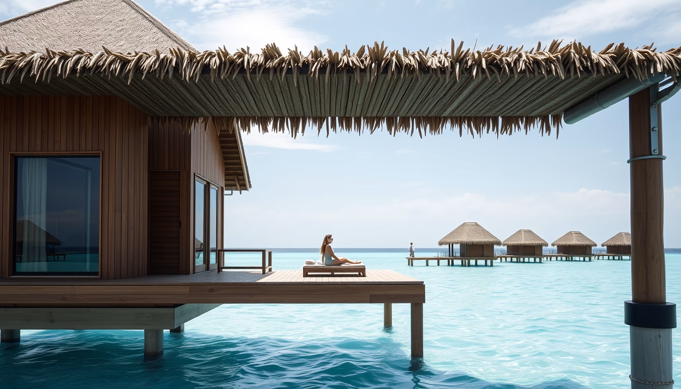 maldives overwater bungalow in editorial style