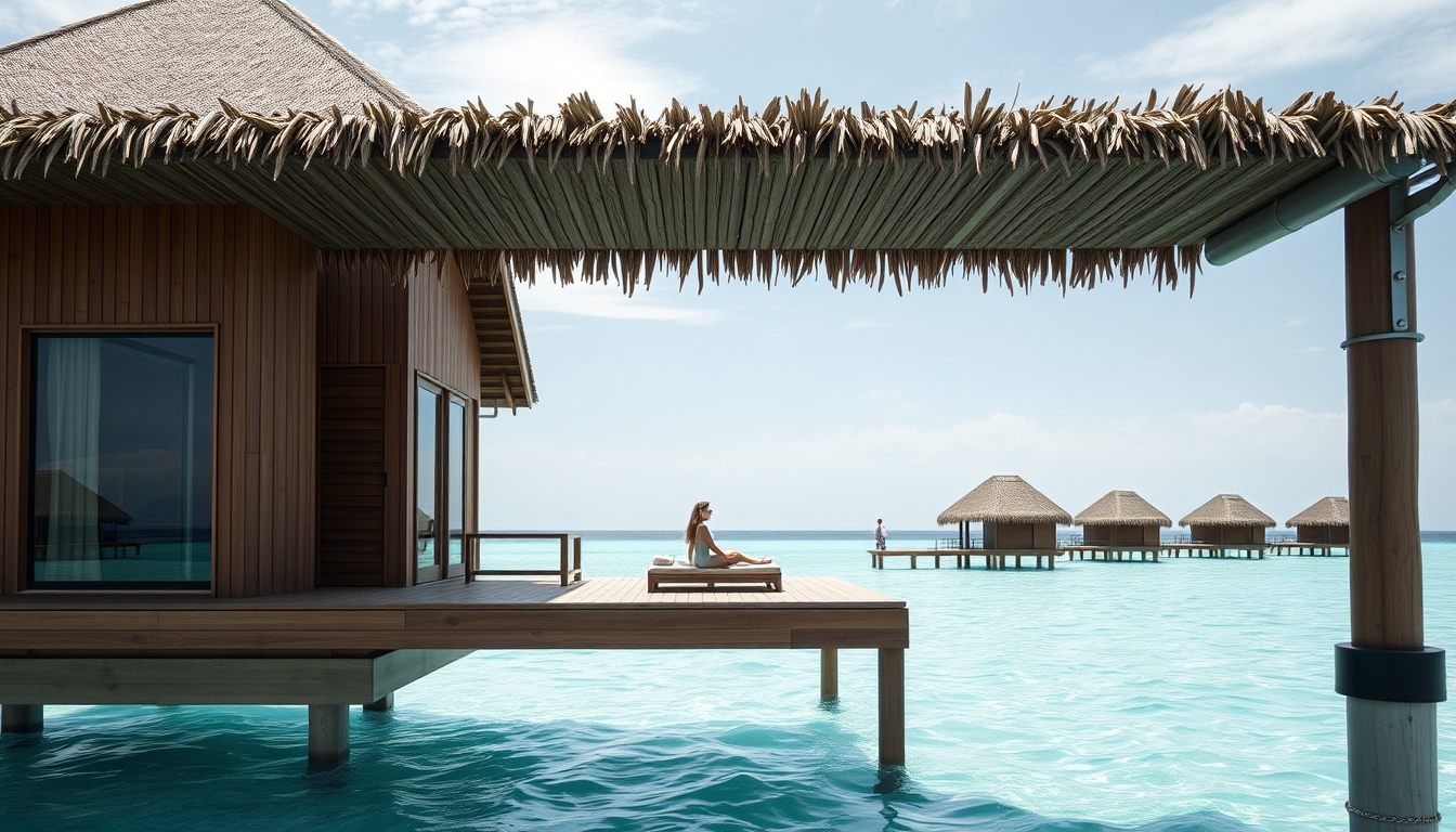 maldives overwater bungalow in editorial style