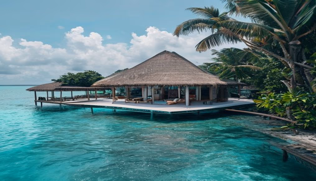 maldives overwater bungalow in editorial style