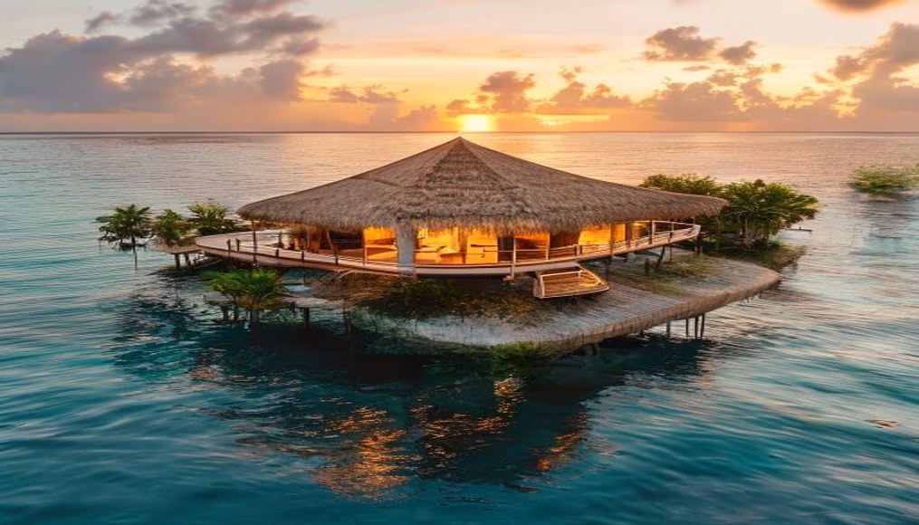 maldives overwater bungalow in editorial style