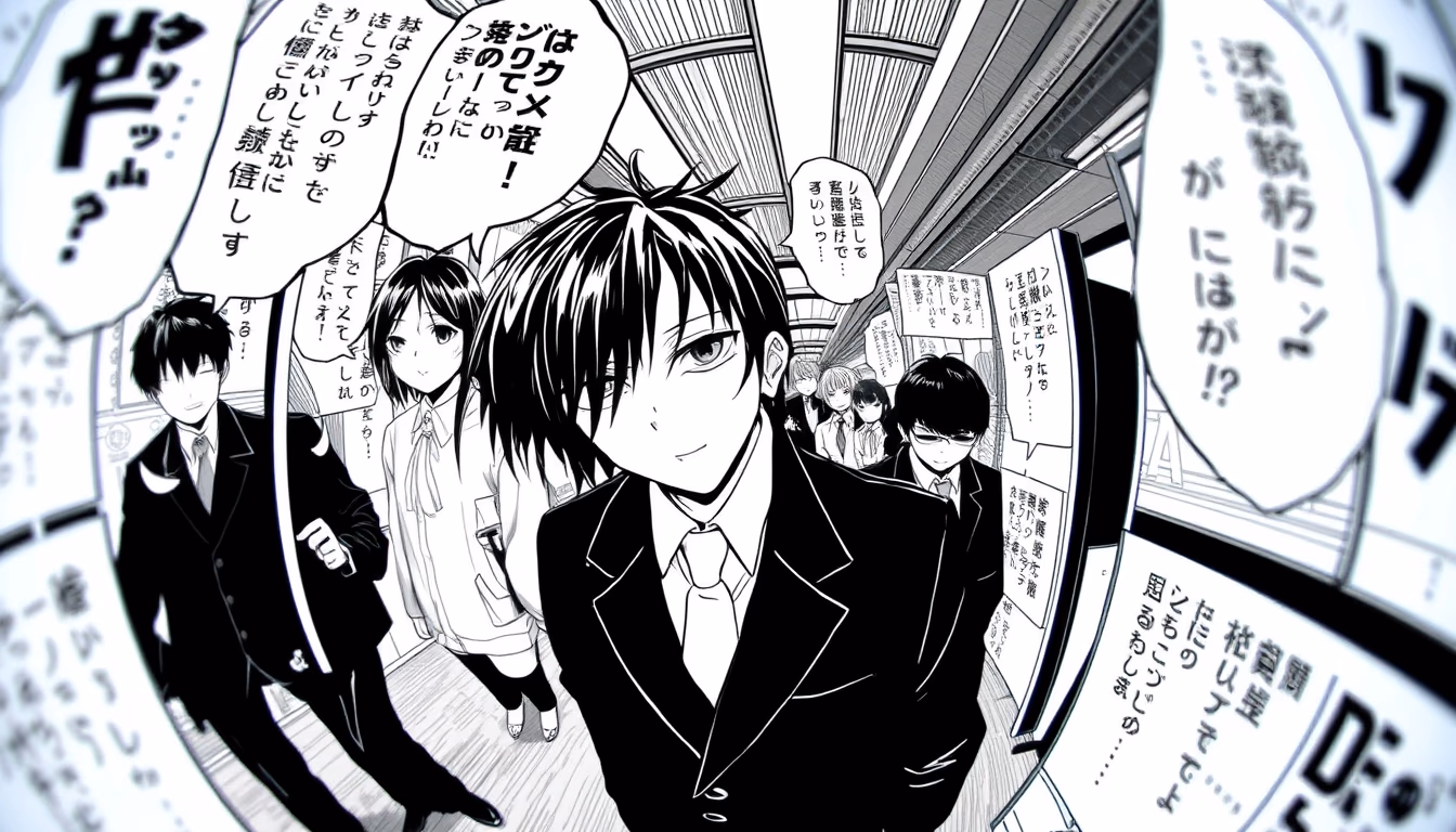 manga panels black white in editorial style