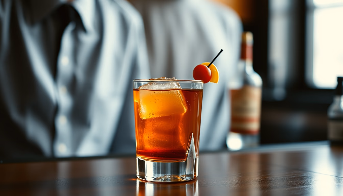 manhattan rye cocktail in editorial style