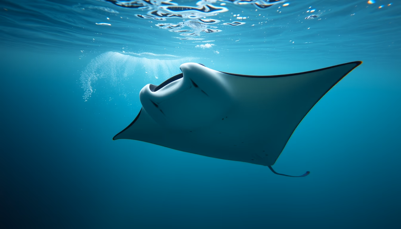 manta ray swimming in editorial style