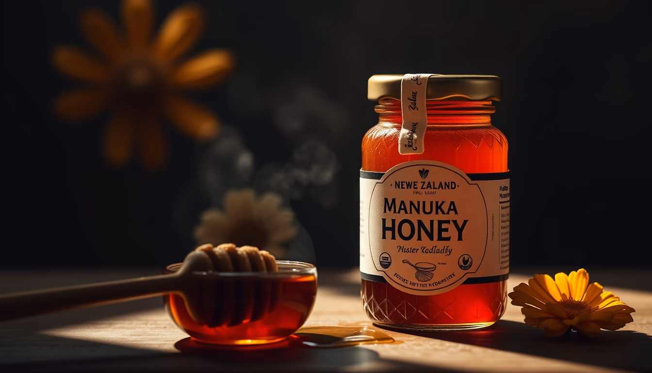 manuka honey new zealand in editorial style