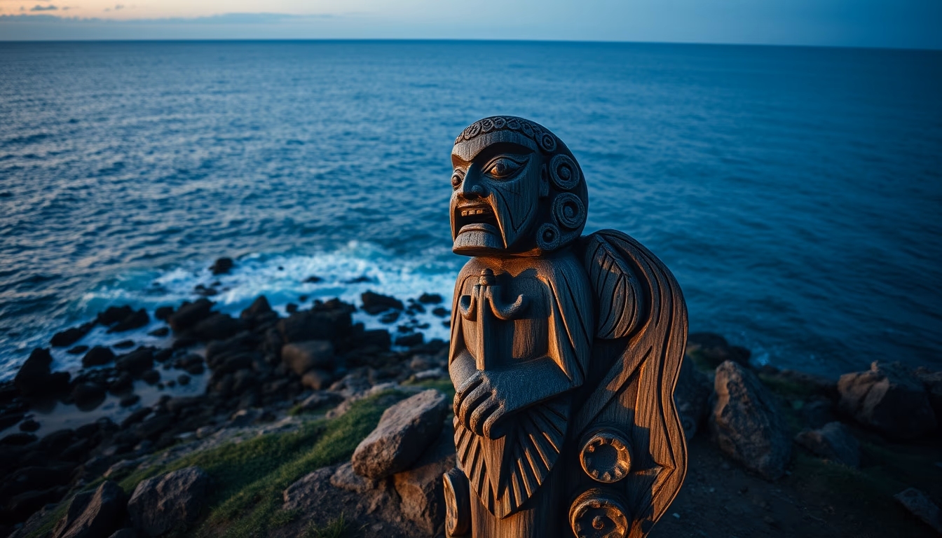 maori carving pacific in editorial style