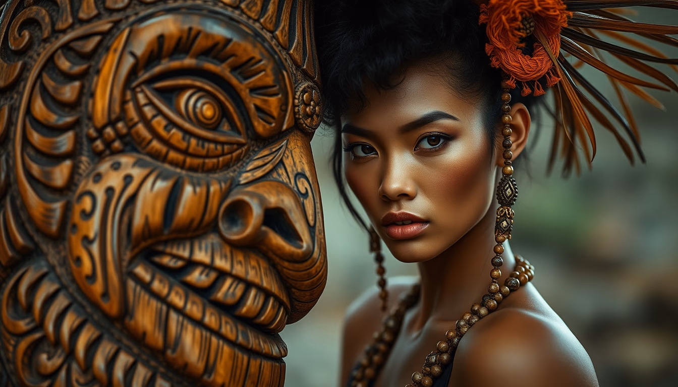 maori carving pacific in editorial style