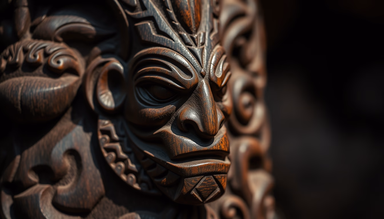 maori carving pacific in editorial style